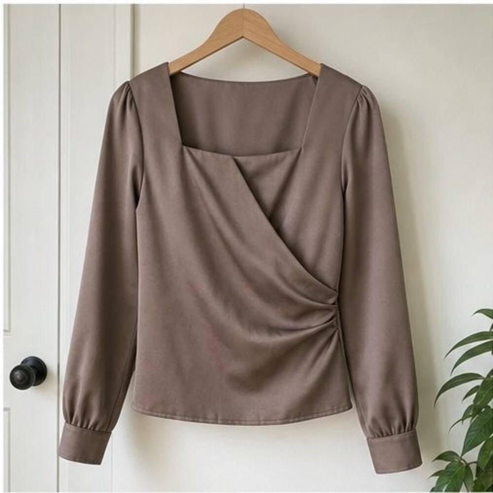 Taupe Tie Neck Blouse